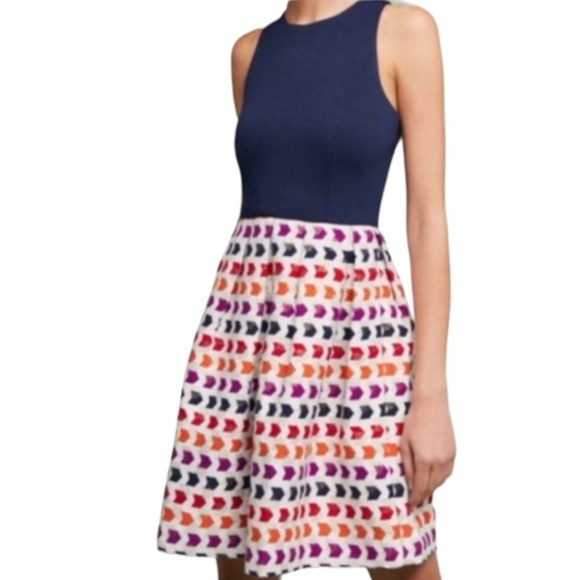 HUTCH Arrowhead Taffeta Jacquard Skirt Racerback Stretch Top Fit-n-Flare Dress - Picture 1 of 3